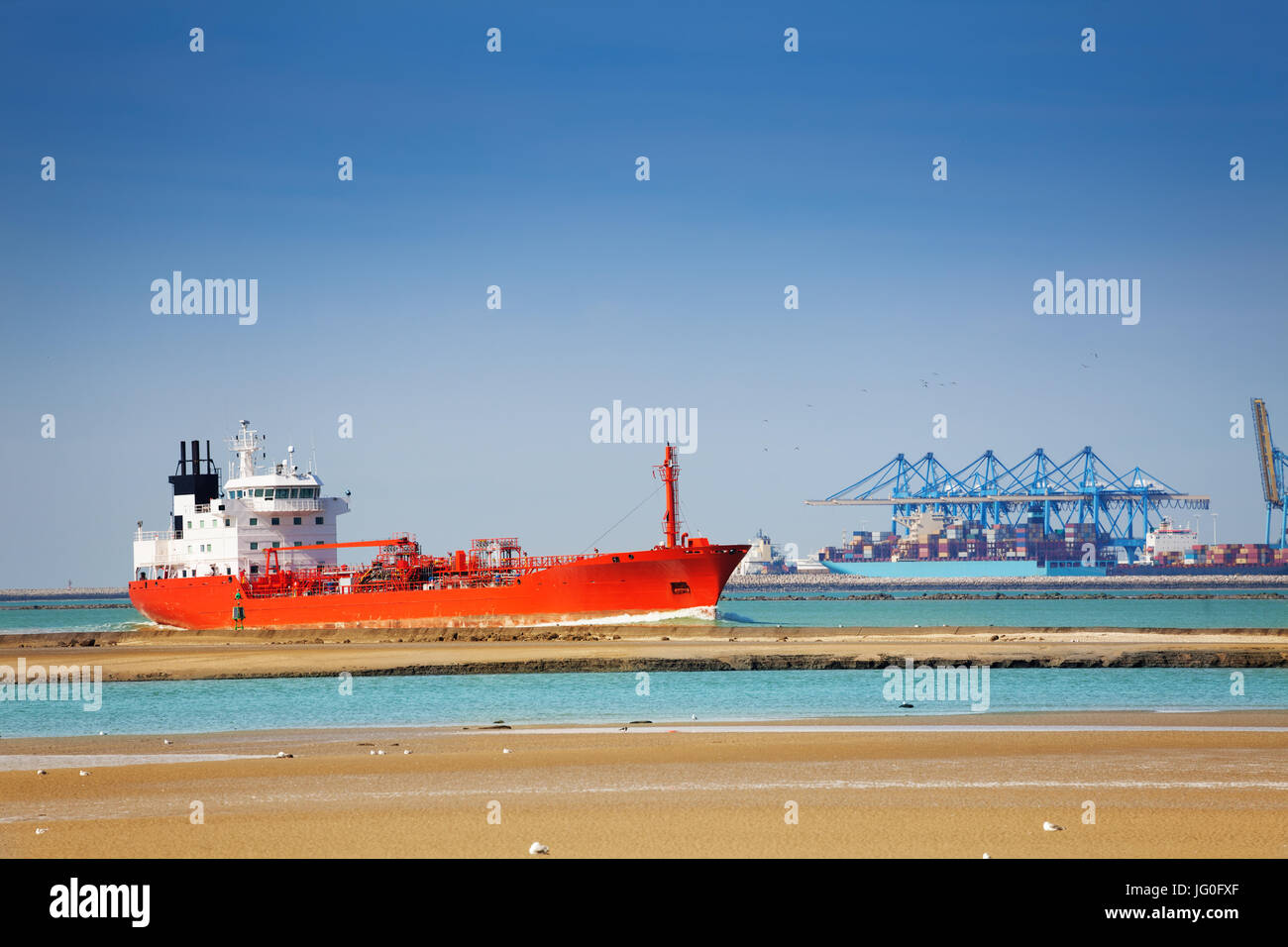 Huge cargo tank ship at the commercial loading dock of Le Havre Stock