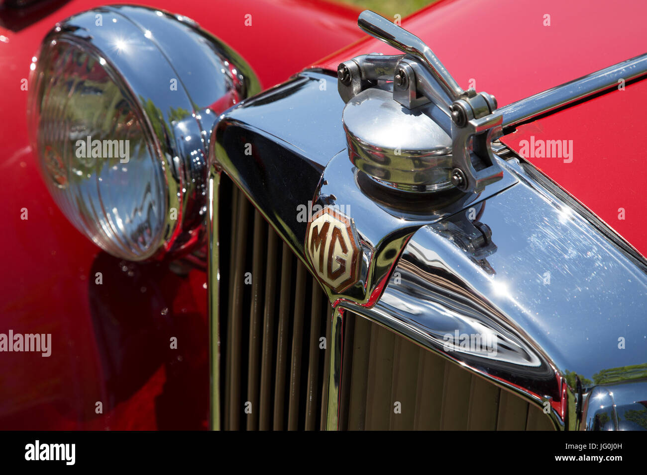 Vintage restored MG radiator and grille view Stock Photo