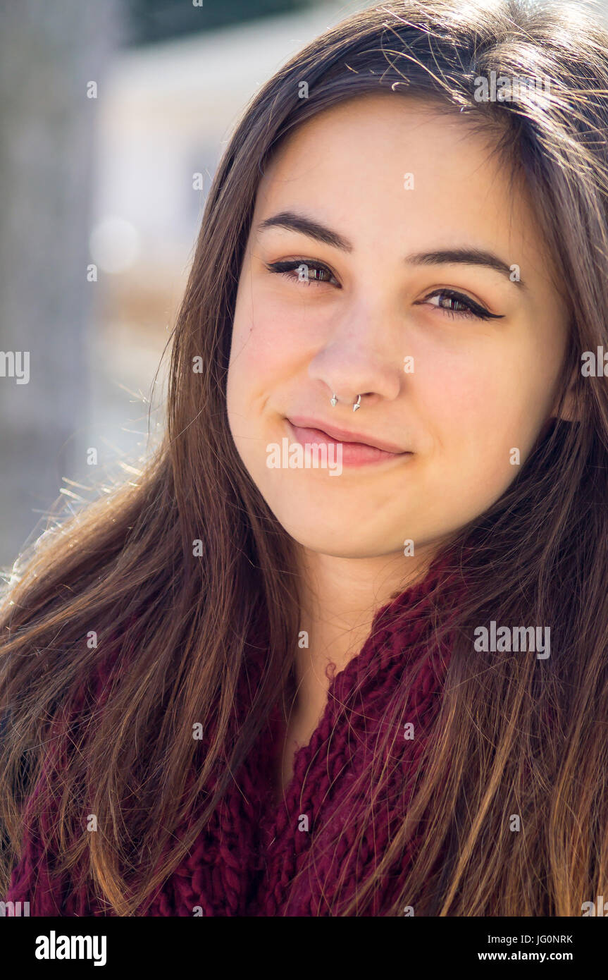Beautiful girl with nose septum piercing Stock Photo