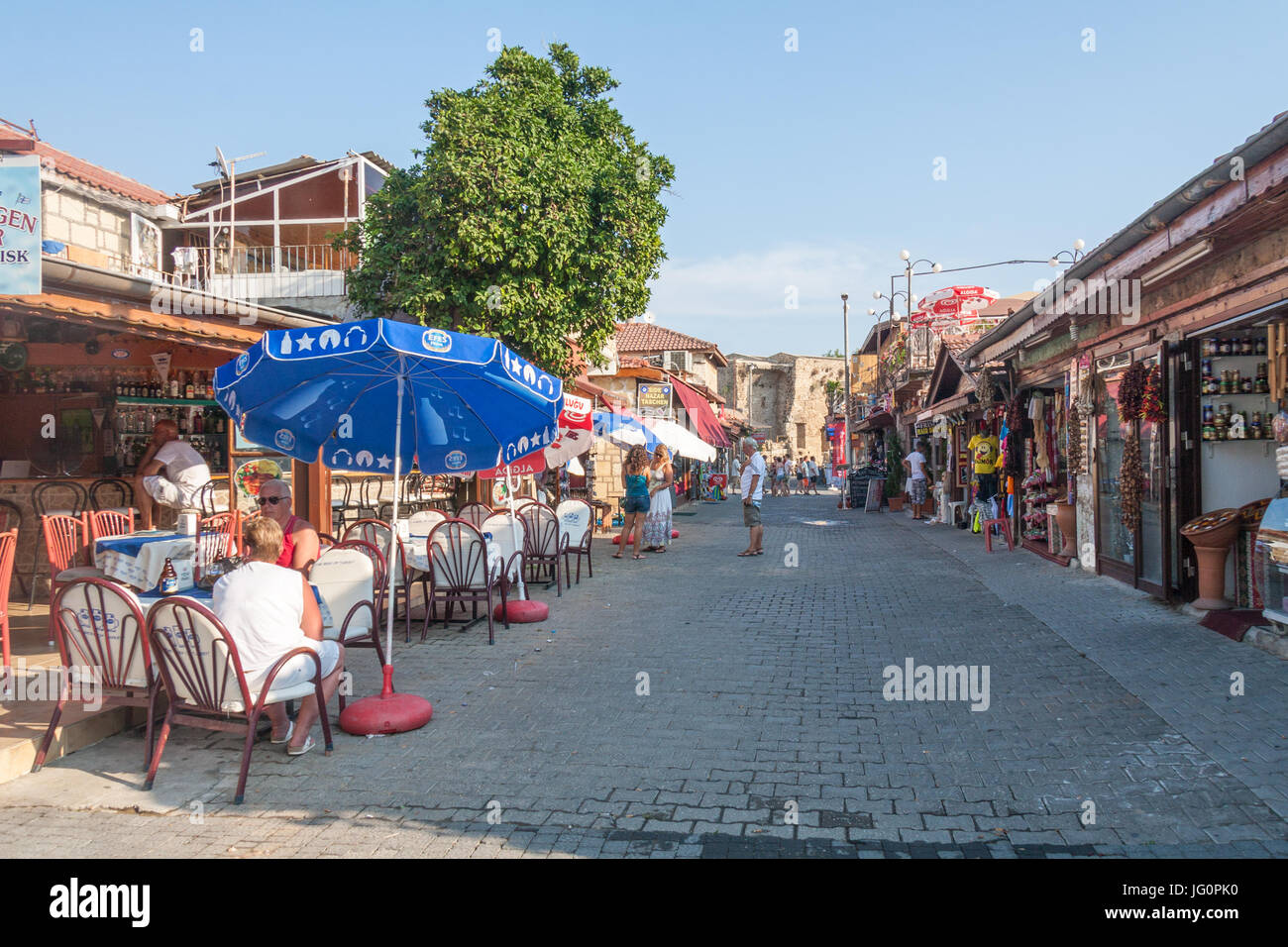 A typical street in Side, Turkey Stock Photo