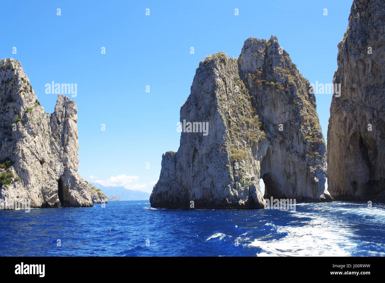 Three famous giant rocks Faraglioni near Capri island, Italy, Europe ...