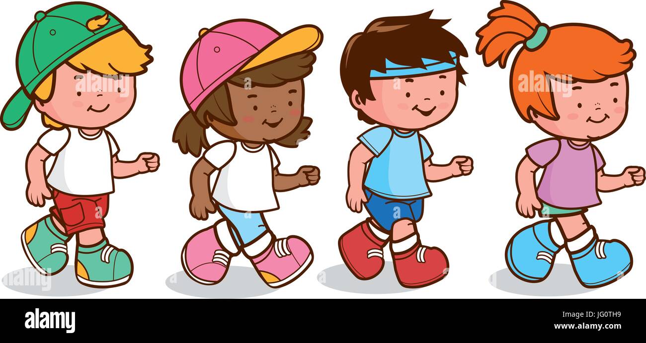 Children, boys and girls running. Vector illustration Stock Vector