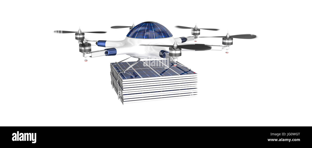 modern drone with solar panel 3d rendering image Stock Photo