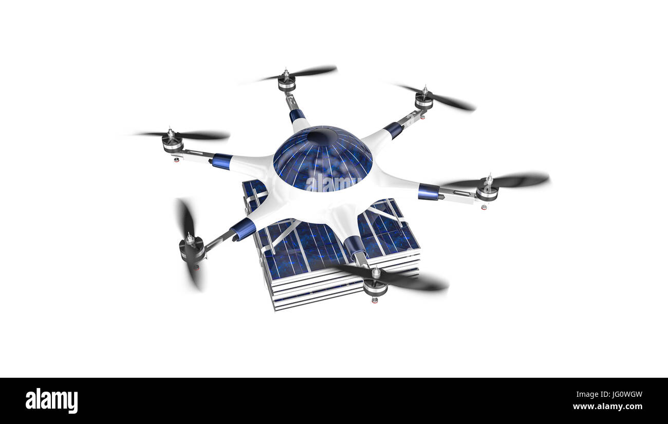 modern drone with solar panel 3d rendering image Stock Photo
