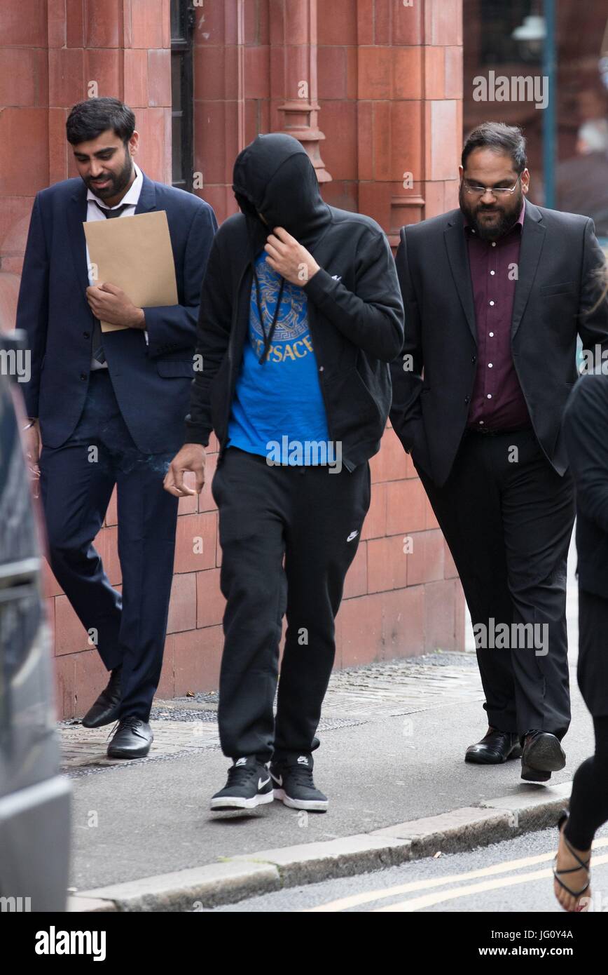 (Left-right) Tejinder Bhuee, Amar Paul and Zafar Iqba, arrive at Birmingham Crown Court where they admitted charges of dangerous driving and street Racing after they were reportedly clocked at 130mph as they raced each other in formation on the A38 in Birmingham - past a parked police van. Stock Photo