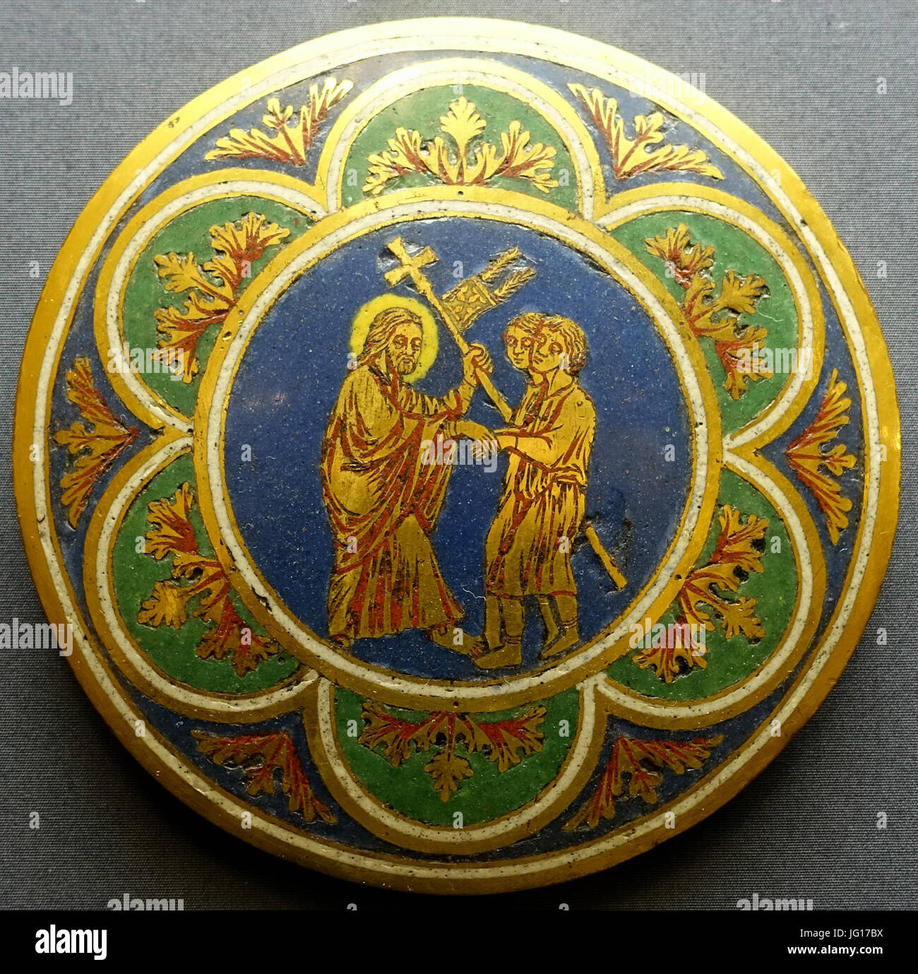 Four enamel medallions, 2. Christ in Limbo, Succession of Nichola of Verdun, Cologne, c. 1200, gilt copper with enamel - Museum Schnütgen - Cologne, Germany - DSC09968 Stock Photo