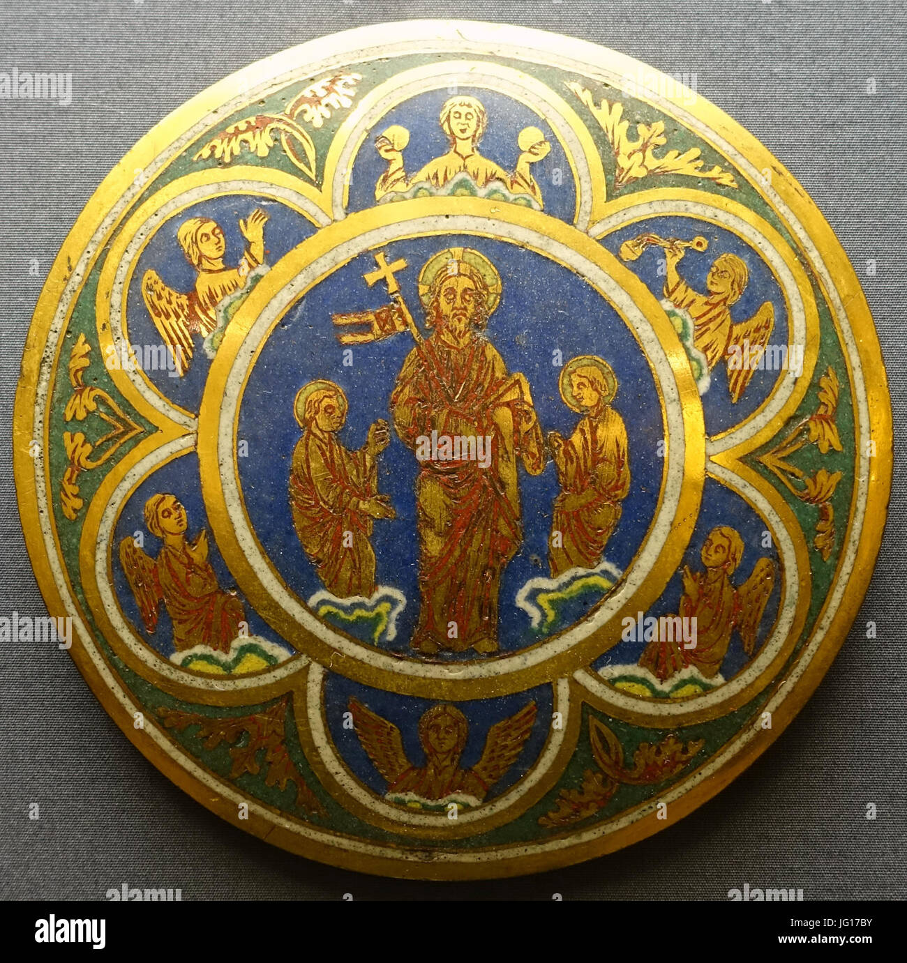 Four enamel medallions, 3. Ascension of Christ, Succession of Nichola of Verdun, Cologne, c. 1200, gilt copper with enamel - Museum Schnütgen - Cologne, Germany - DSC09970 Stock Photo