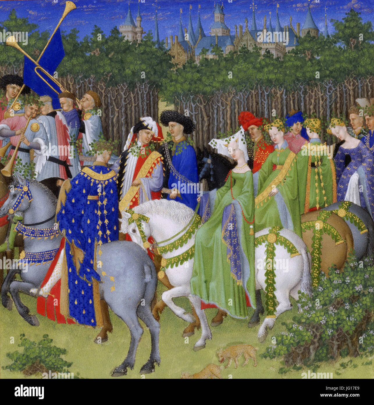 Freres Limbourg Tres Riches Heures Du Duc De Berry Mois De Mai Google Art Project Cropped Stock Photo Alamy