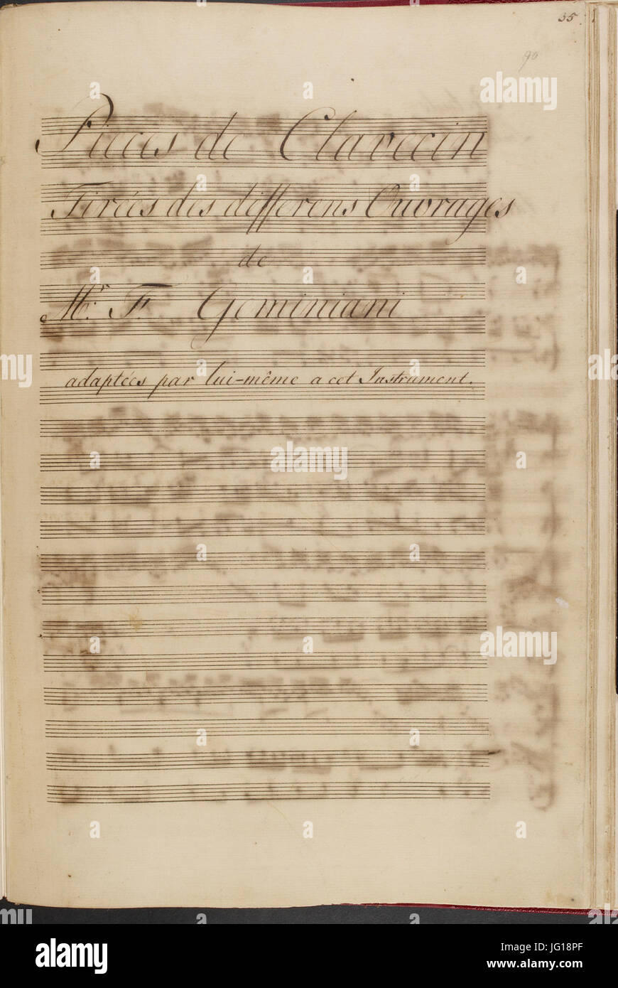 Francesco Saverio Geminiani - Pièces de clavecin. (BL Add MS 16155 f. 90r) Stock Photo