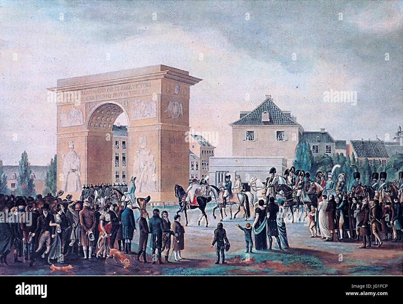 Düsseldorf, Kolorierte Lithographie von Johann Petersen, Einzug