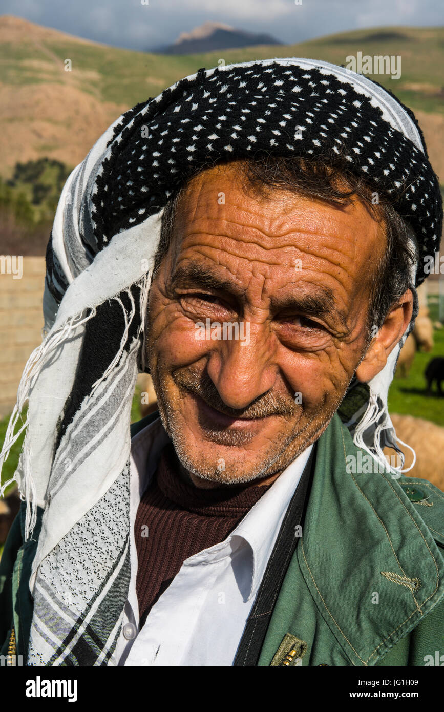 Traditional dressed kurish man in Ahmedawa on the border of Iran, Iraq Kurdistan Stock Photo