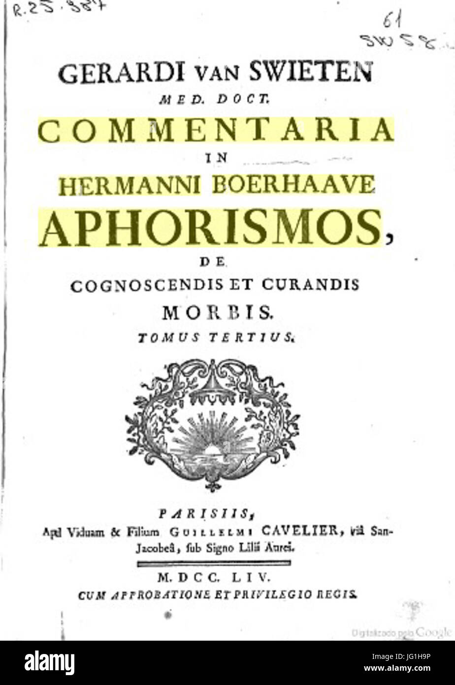 Gerard van Swieten 281700-177 9 The Commentaries upon the Aphorisms of Dr. Herman Boerhaave Stock Photo