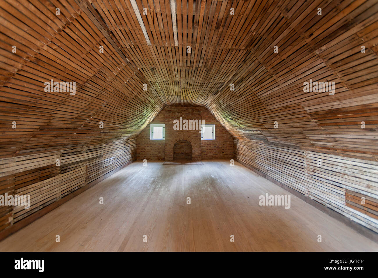 Exposed lath in an old USA chapel built in 1779 in Upper Marlboro Prince Georges county on a tobacco plantation attic room Stock Photo