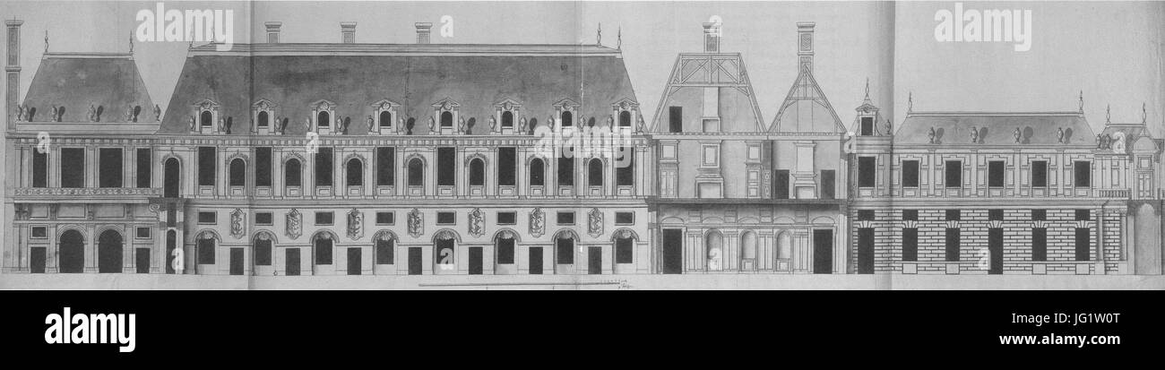 Coupe longitudinale du Palais-Cardinal vers 1650-1660 anonyme - Gady 2005 pp44-45 Q8 Stock Photo