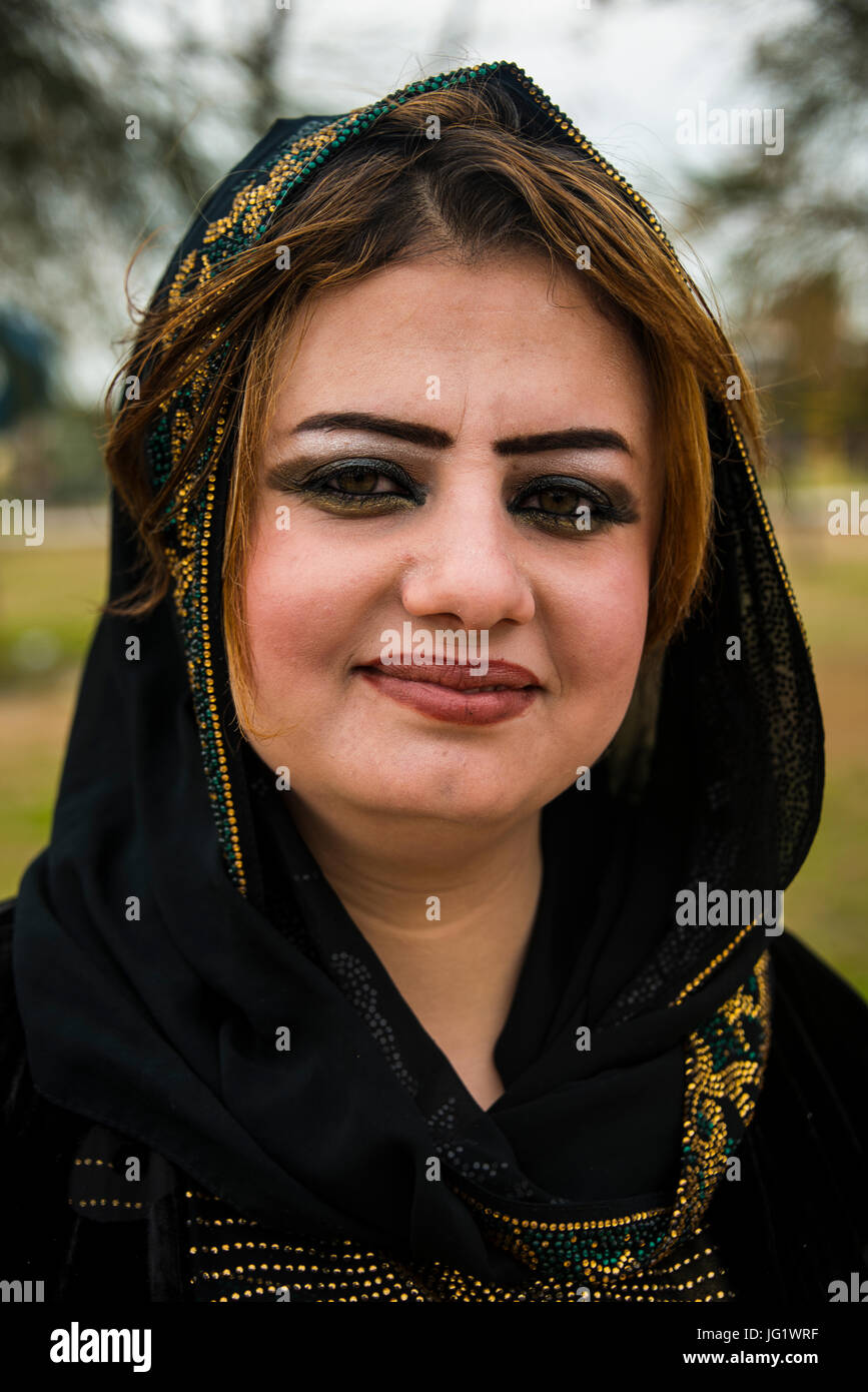 Young kurdish woman in the Martyr Sami Abdul-Rahman Park in Erbil or Hawler, capital of Iraq Kurdistan Stock Photo