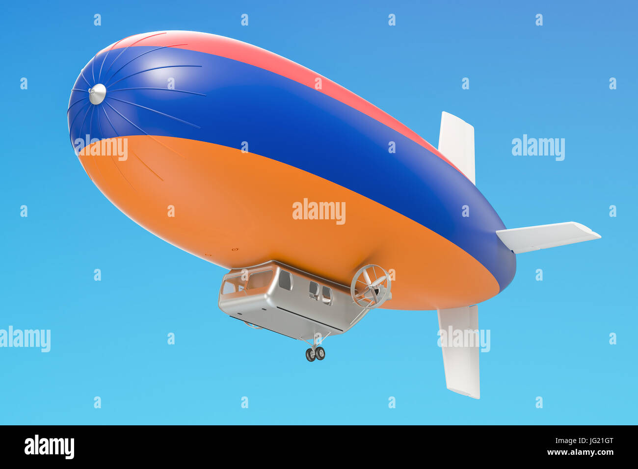 Airship or dirigible balloon with Armenian flag, 3D rendering isolated ...