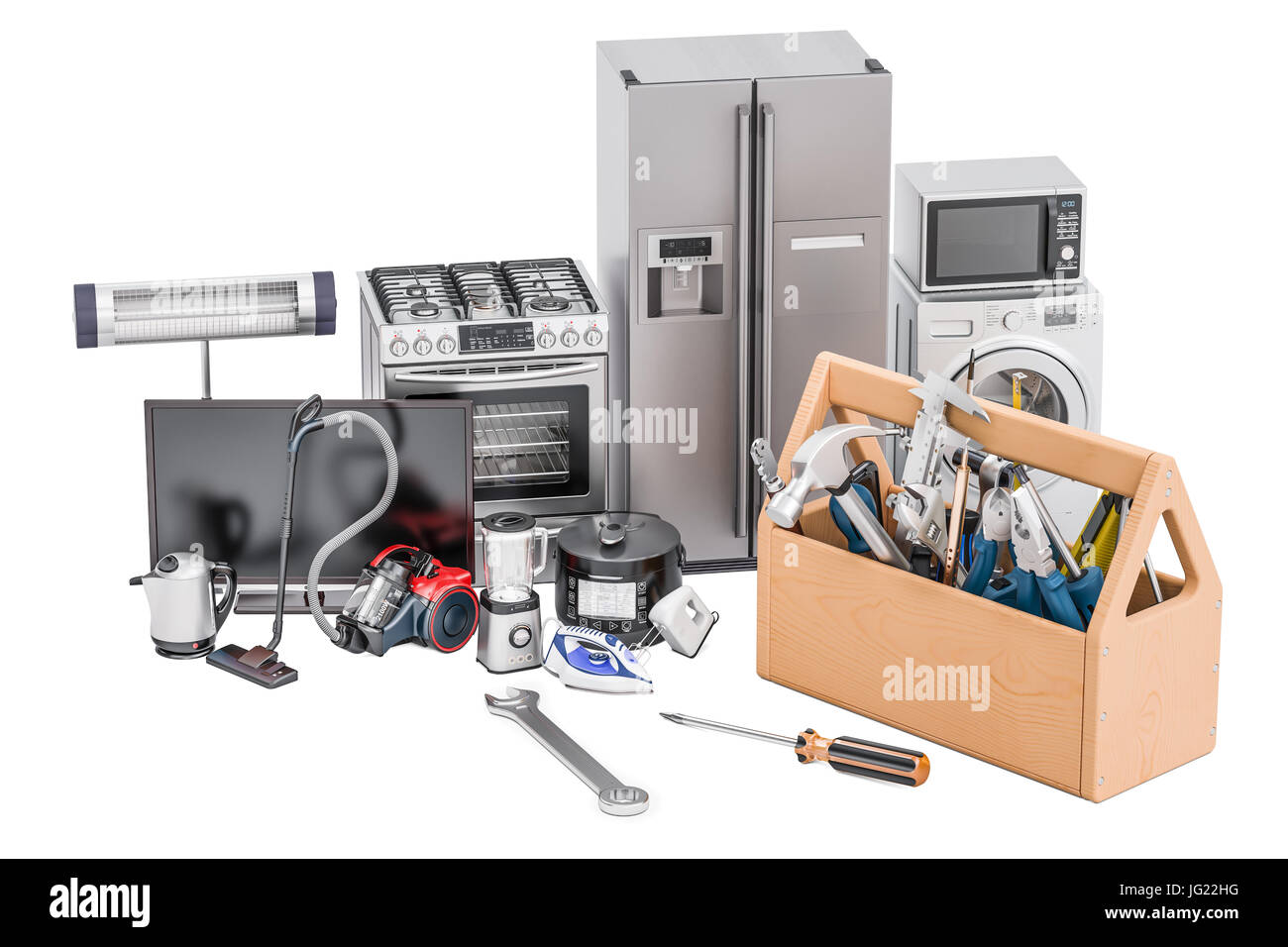 Service and repair of household appliances concept. 3D rendering isolated on white background