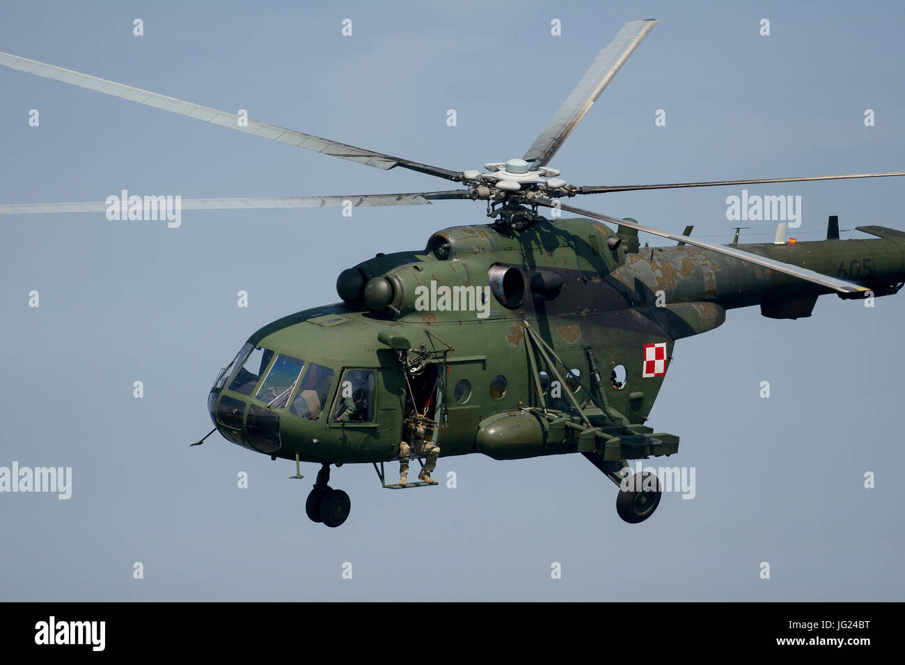 MI 17 helicopter with Polish naval special forces soldiers, Jednostka Wojskowa Formoza (Military Unit Formoza) during exercises. 23 June 2017 Gdynia,  Stock Photo