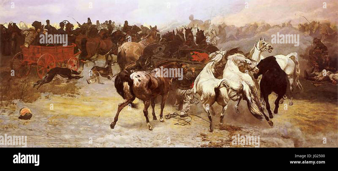 Józef Chełmoński. Targ na konie w Bałcie.1879 Stock Photo