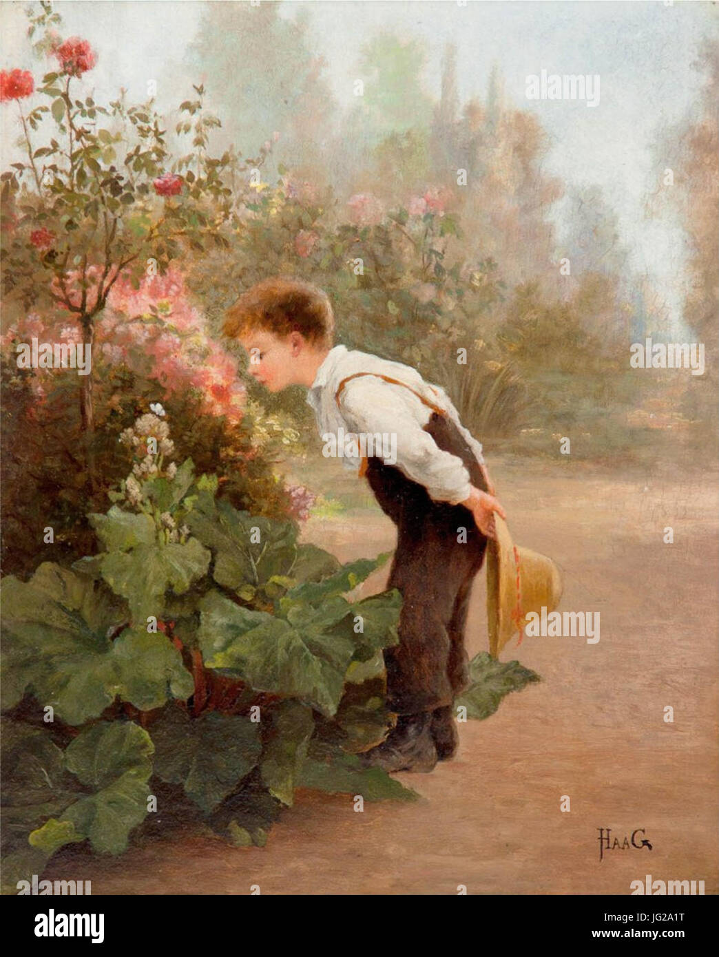 JeanPaul Haag Kleiner Gärtner schnuppert an Blumen Stock Photo Alamy