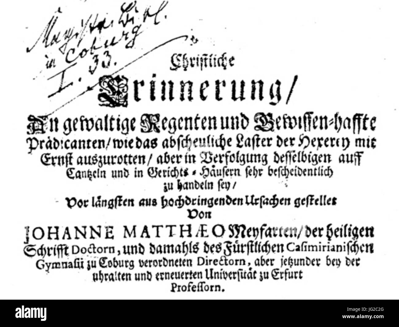 Johann Matthäus Meyfart Buch Stock Photo