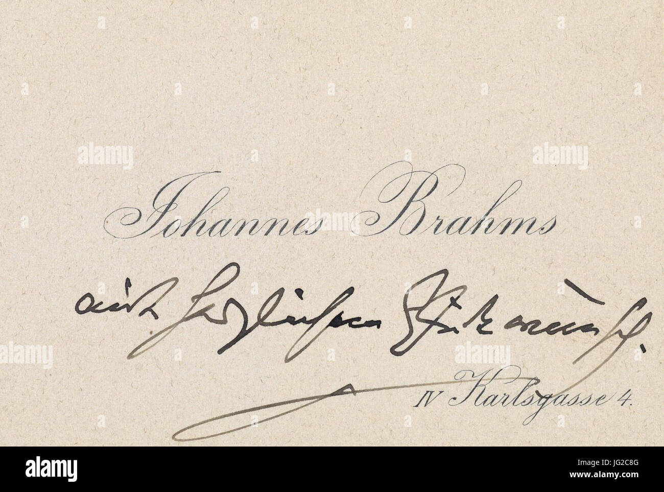 Johannes Brahms Visitenkarte mit Glückwunsch 1896-11-25 Stock Photo
