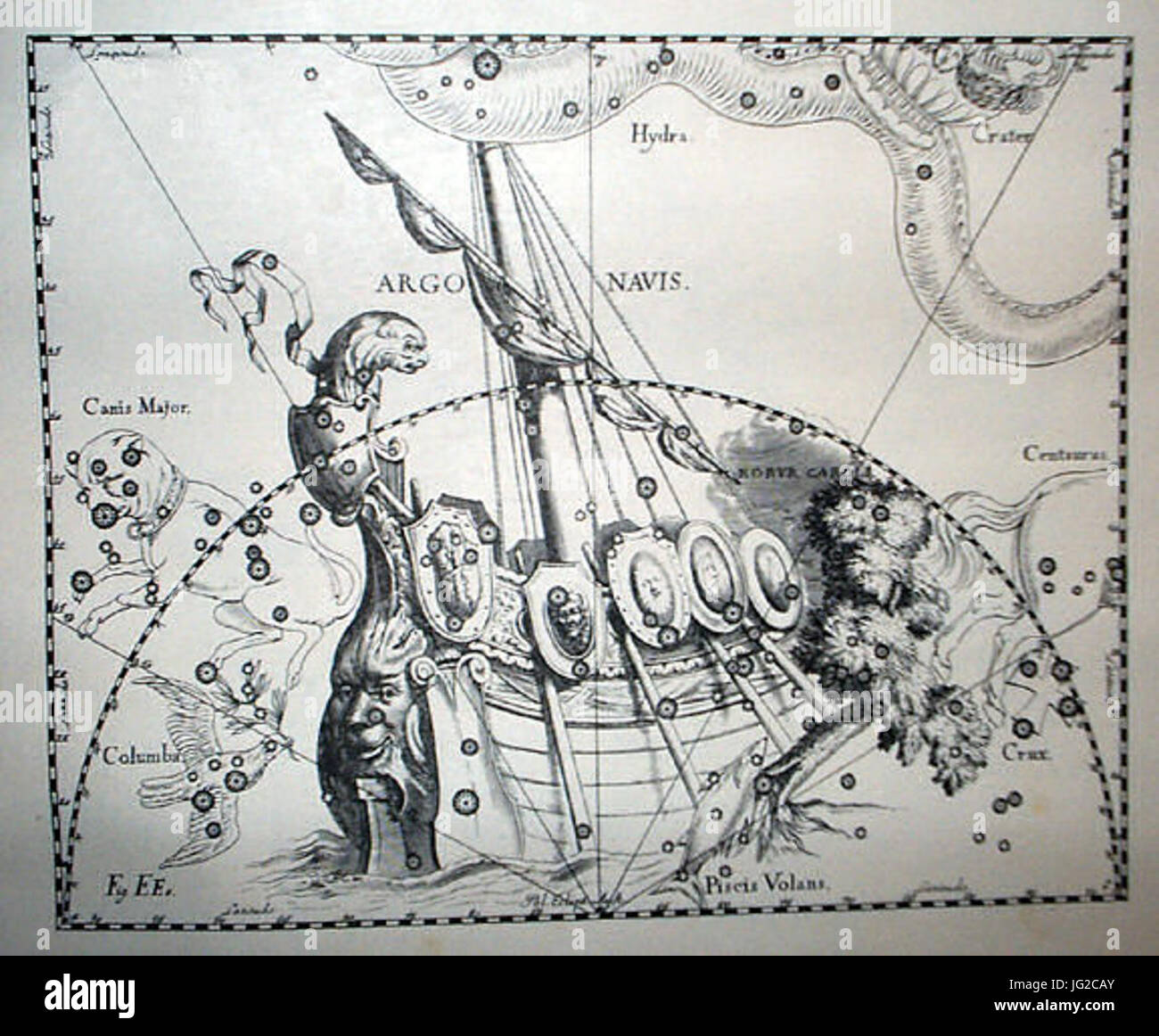 Johannes Hevelius - Prodromus Astronomia - Volume III  Firmamentum Sobiescianum sive uranographia  - Tavola EEE - Argo Navis Stock Photo