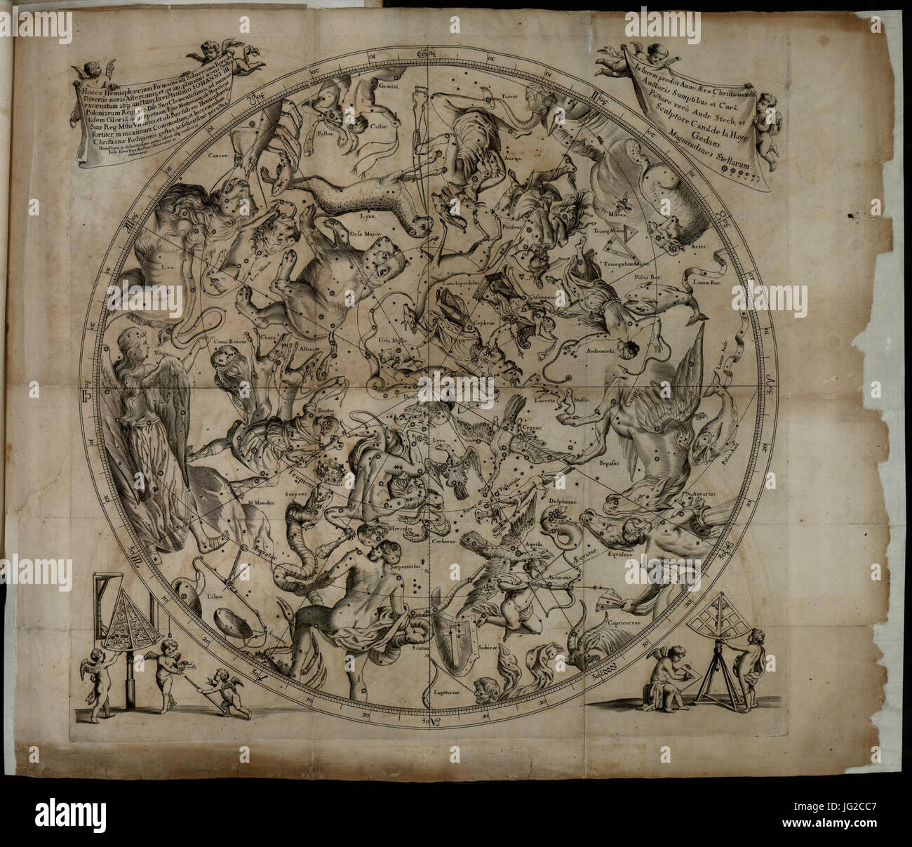 Johannes Hevelius - Prodromus Astronomia - Volume III  Firmamentum Sobiescianum, sive uranographia  - Tavola Emisfero Boreale Stock Photo