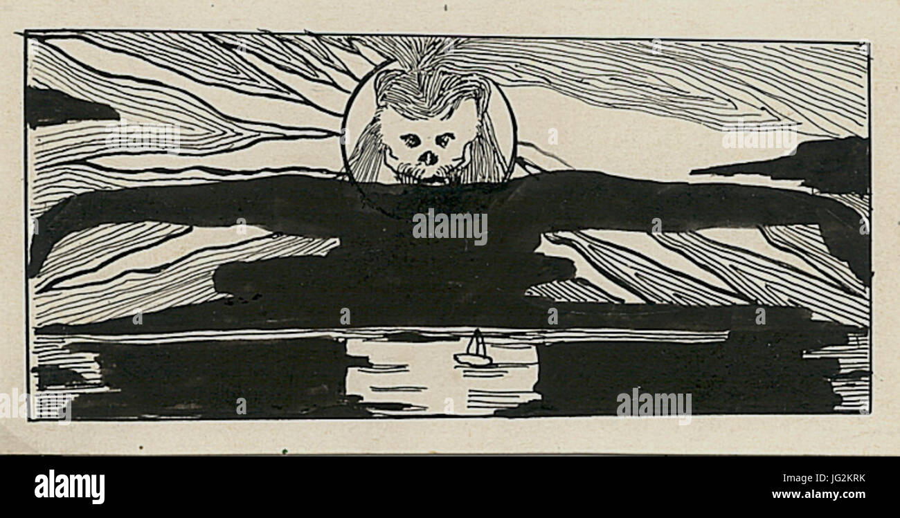 Karel Hlaváček Záhlaví s hlavou démona 1897 tuž 73 x 16 cm Stock Photo