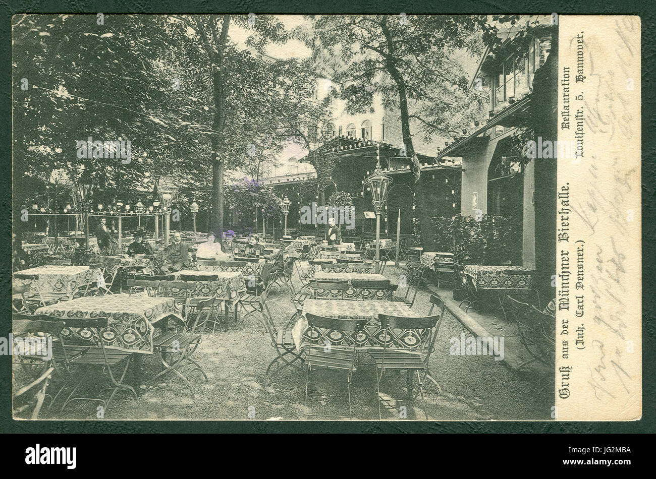 Karl F. Wunder PC Gruß aus der Münchner Bierhalle. Inh. Carl Densner. Restauration Louisenstr. 5. Hannover. Bildseite Stock Photo