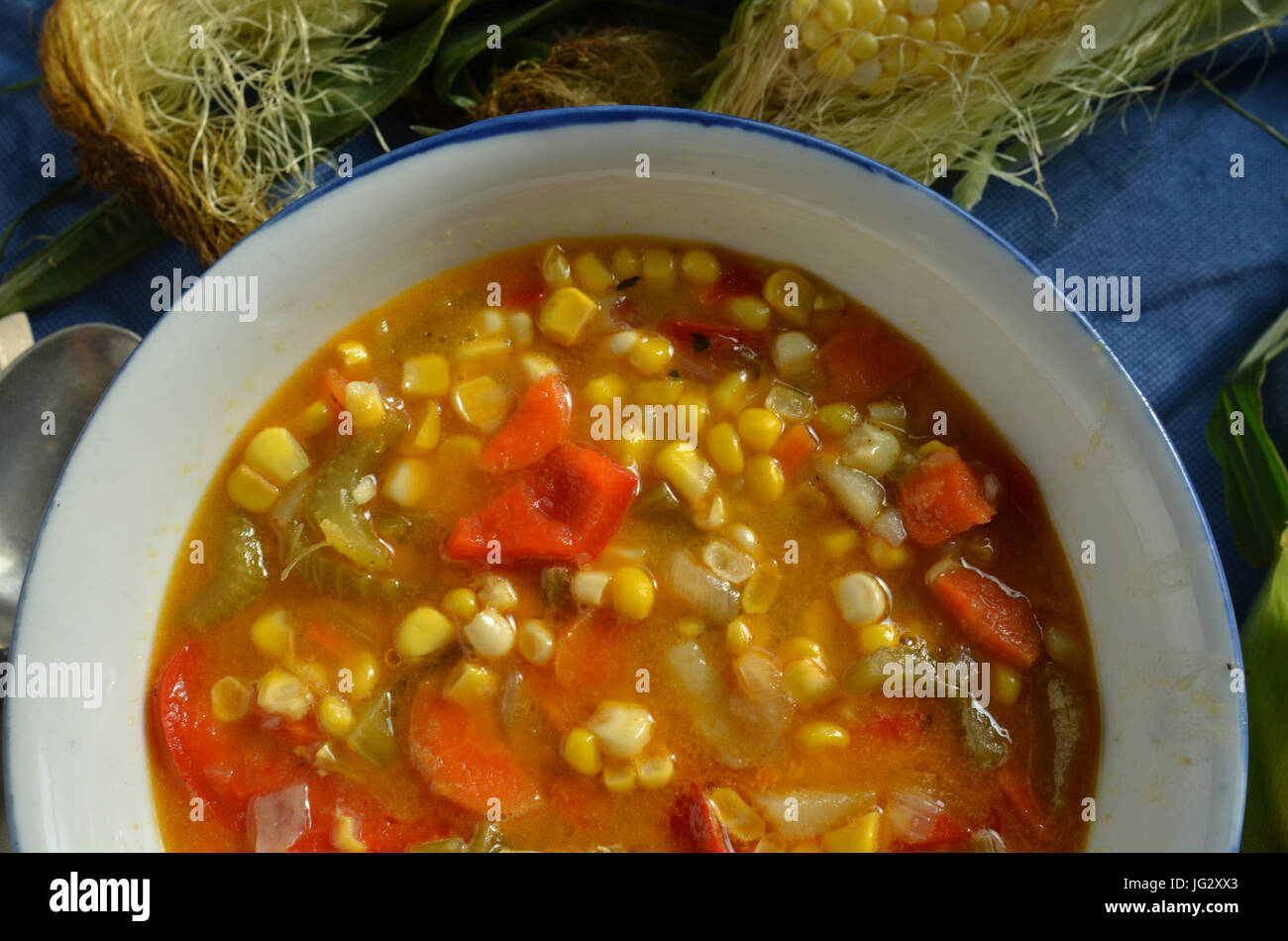 vegan corn chowder vegetables coconut milk Stock Photo Alamy