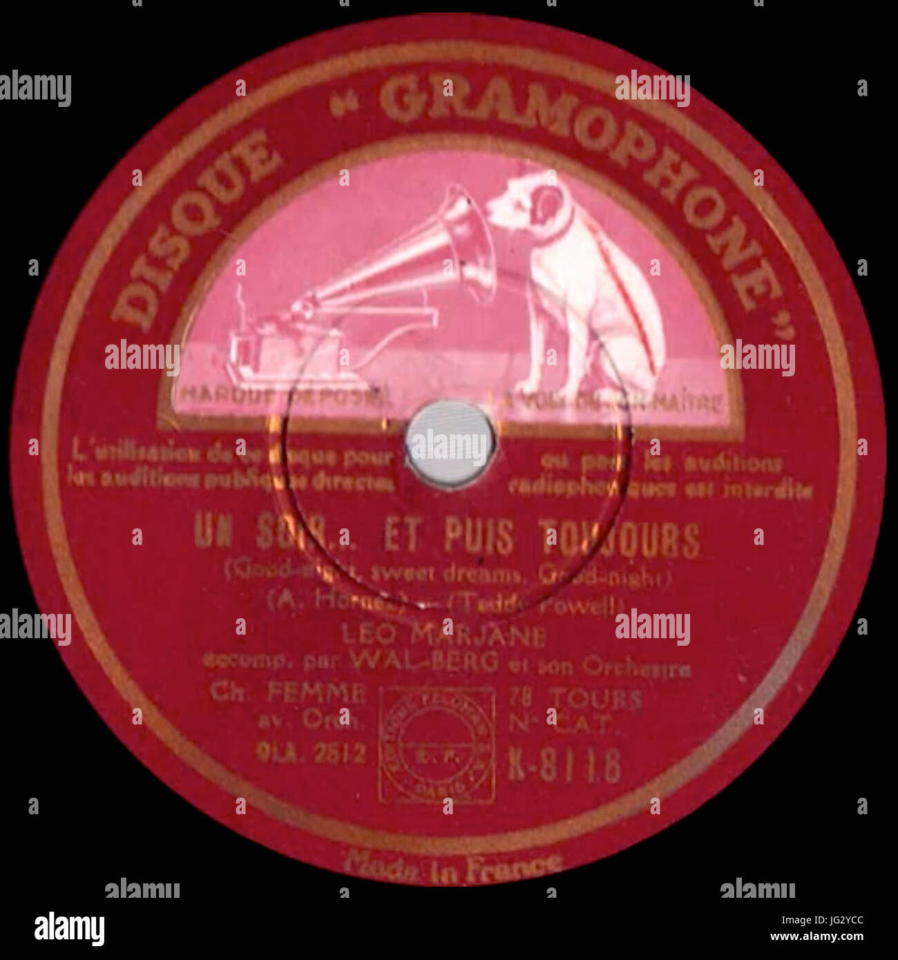 Léo Marjane Gramophone n° K-8116 mx. OLA 2512 - 1938 Stock Photo