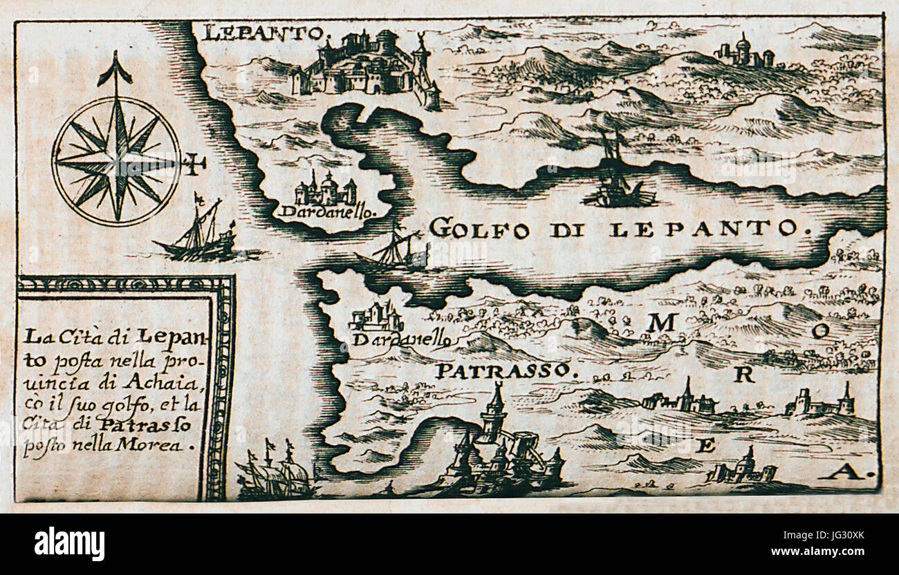 La cità di Lepanto posta nella provincia di Achaia, cò il suo golfo, et la cita di Patrasso posto nella Morea - Sandrart Jacob Von - 1687 Stock Photo