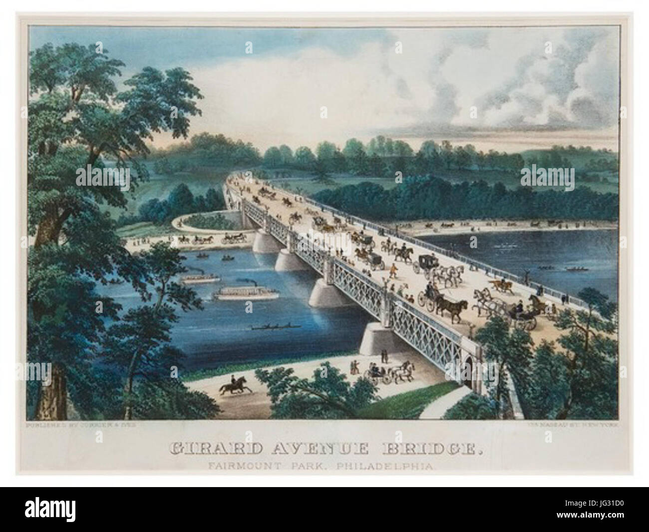 Girard Avenue Bridge by Currier 26 Ives circa 1874 Stock Photo Alamy