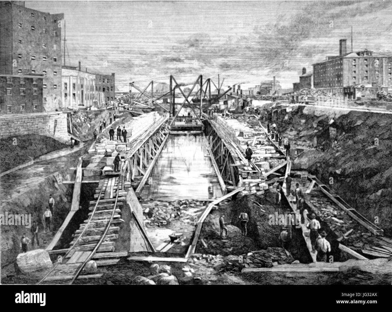 Lachine Canal Enlargement 1877 Stock Photo Alamy