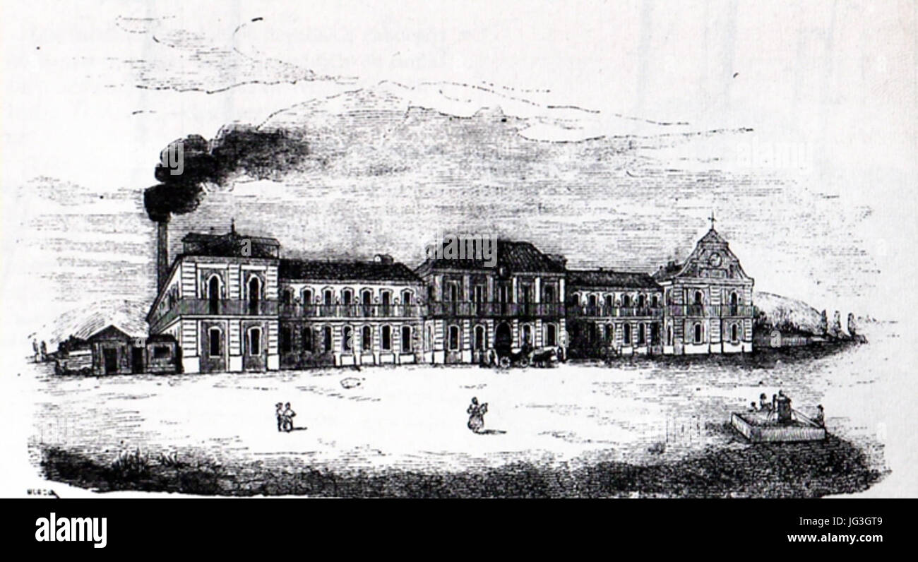 Historia del Real Sitio de San Fernando de Henares La Real Fabrica de Paños de San Fernando a mediados del XIX Stock Photo