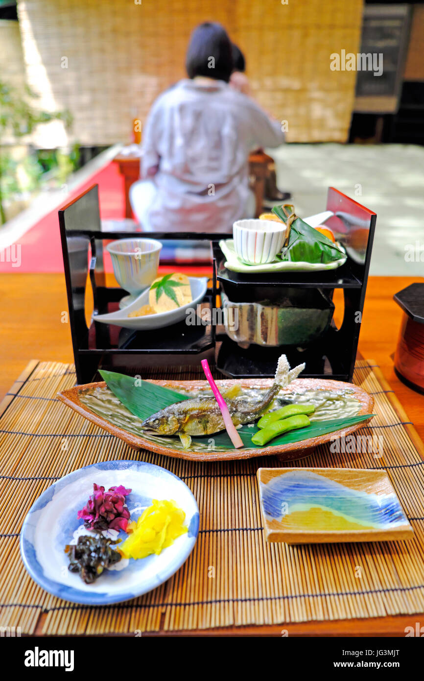 Kaiseki dining at Hirobun restaurant in Kibune Stock Photo