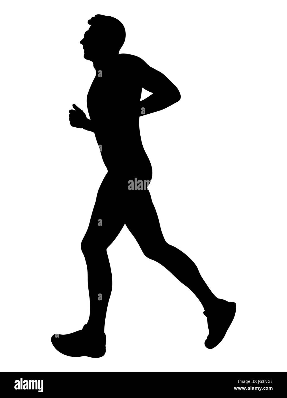 young male runner marathon running black silhouette Stock Photo