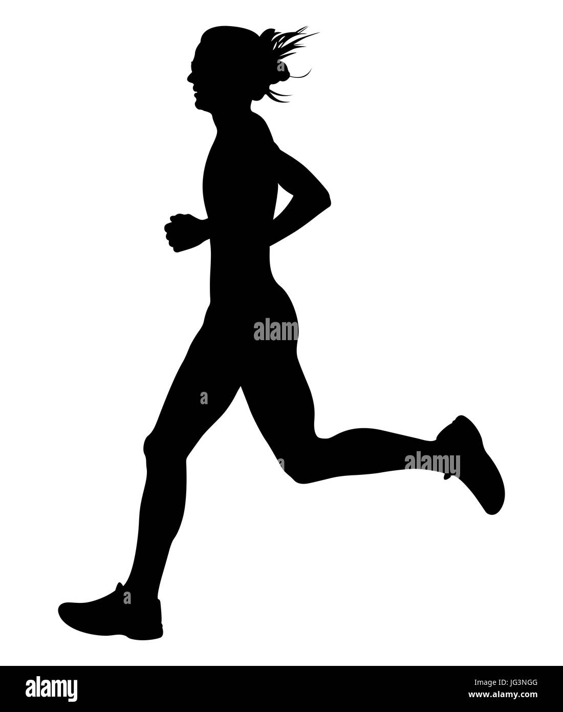 slender young woman athlete runner black silhouette Stock Photo
