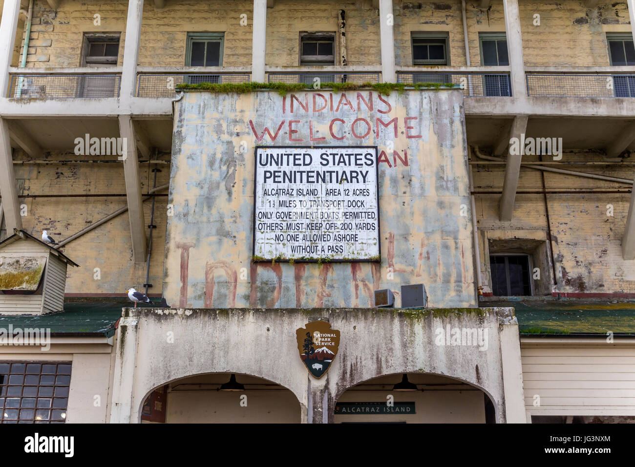 American Indian occupation, Alcatraz Prison, Alcatraz Island, San Francisco Bay, San Francisco, California, United States, North America Stock Photo