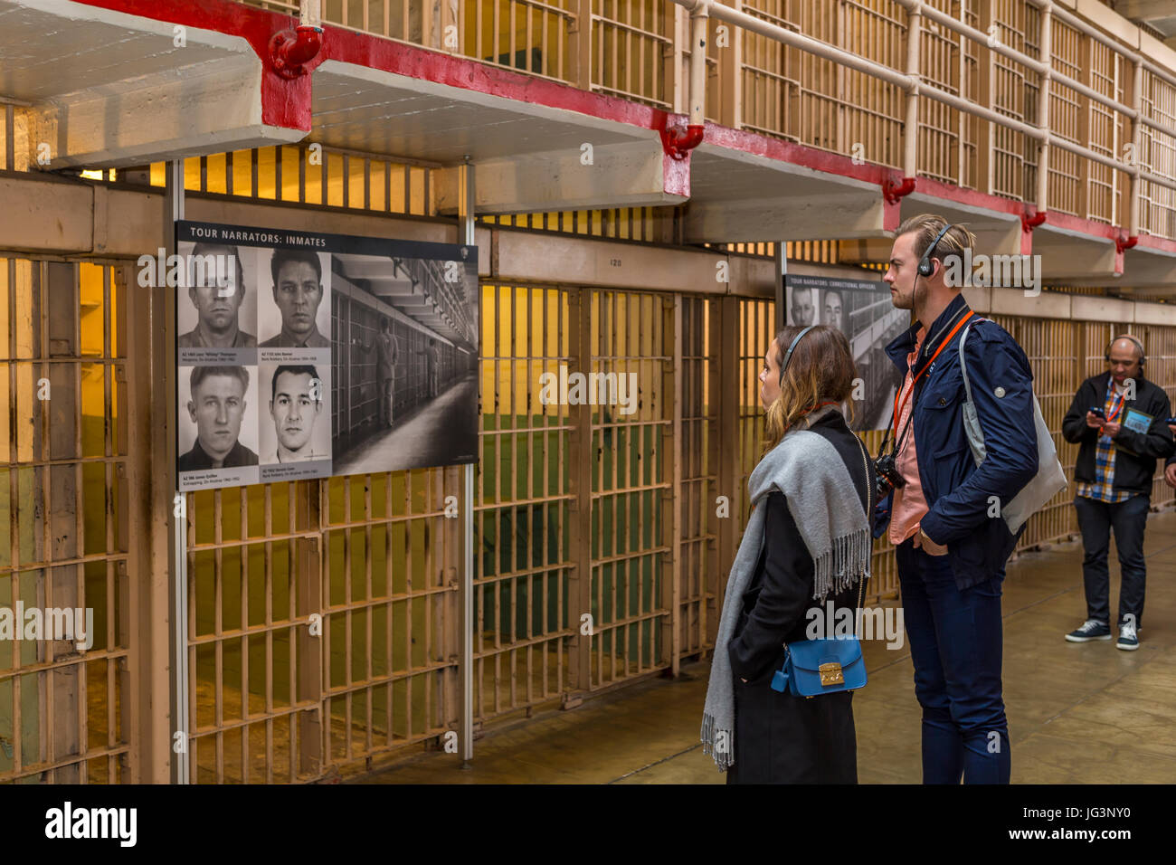 people, tourists, cellhouse, Alcatraz Prison, United States Penitentiary, Alcatraz Island, San Francisco Bay, San Francisco, California, United States Stock Photo