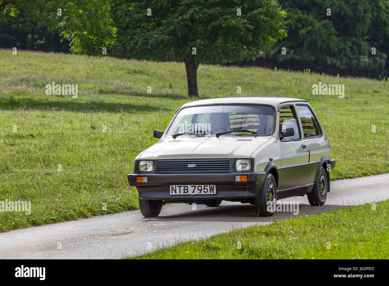 1980s 80s eighties British Austin Mini Metro L Classic, collectable restored vintage vehicles arriving for the Mark Woodward Event at Leighton Hall, Carnforth, UK Stock Photo