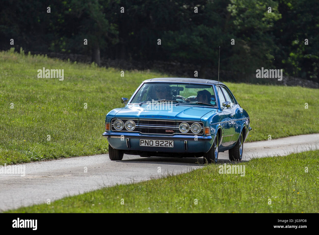 1971 70s blue Ford Cortina 2000 GXL. Classic, collectable restored vintage  vehicles arriving for the Mark Woodward Event at Leighton Hall, Carnforth,  UK Stock Photo - Alamy