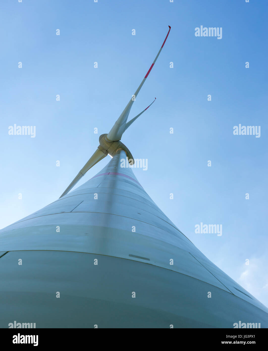 extreme low angle shot of a wind turbine Stock Photo