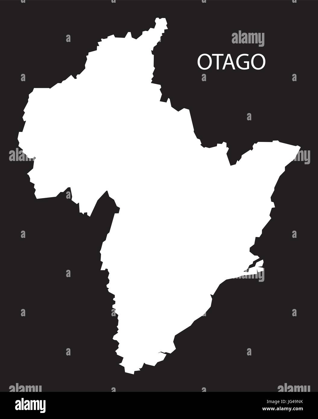Otago New Zealand map black inverted silhouette illustration Stock Vector