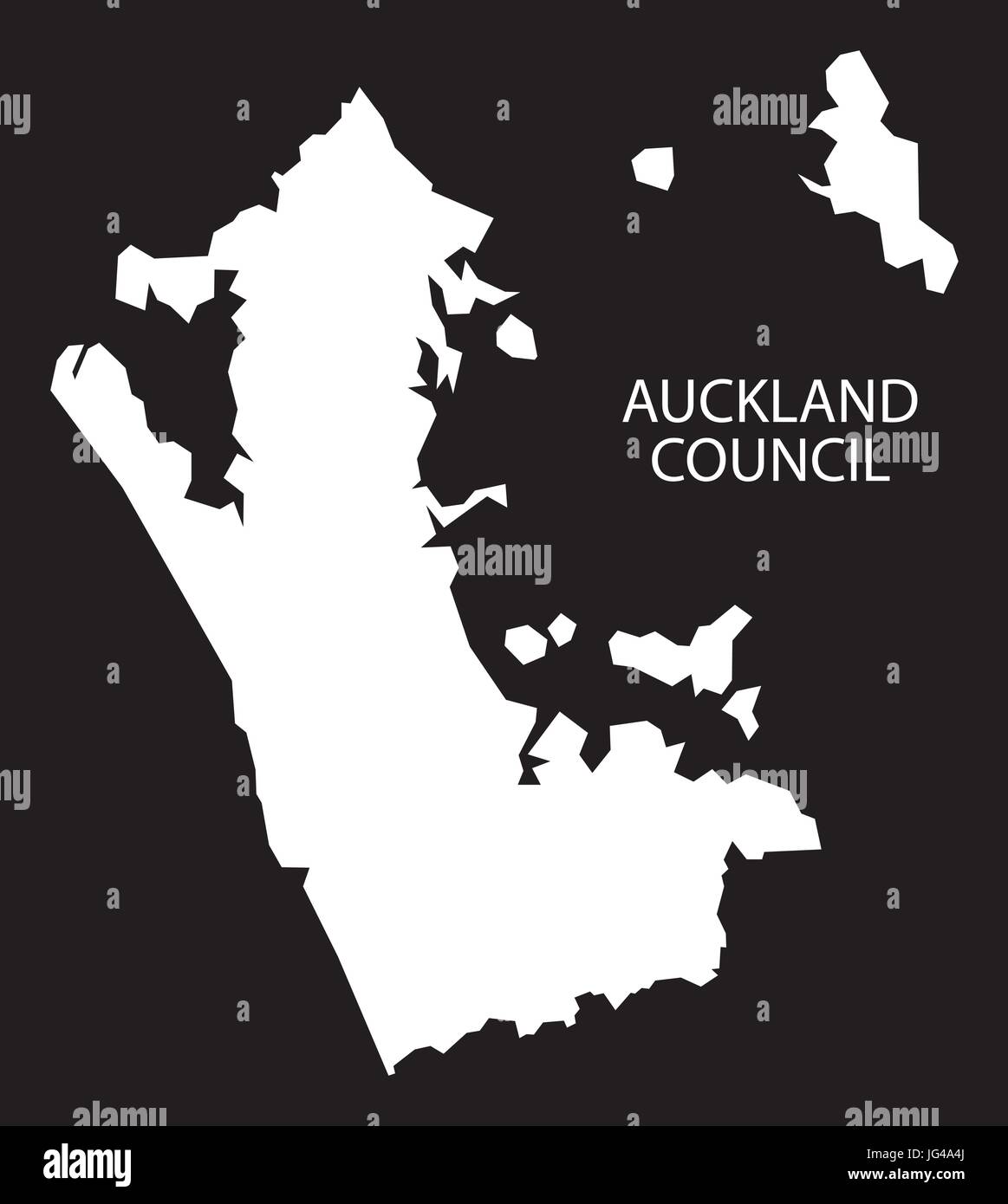 Auckland Council New Zealand map black inverted silhouette illustration