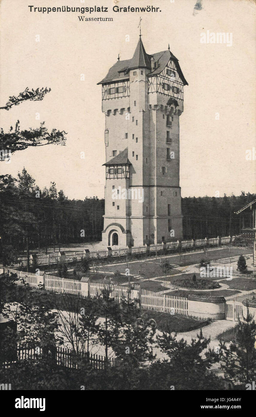 P.H.B. AK 0375 Truppenübungsplatz Grafenwöhr. Wasserturm, Bildseite Stock Photo