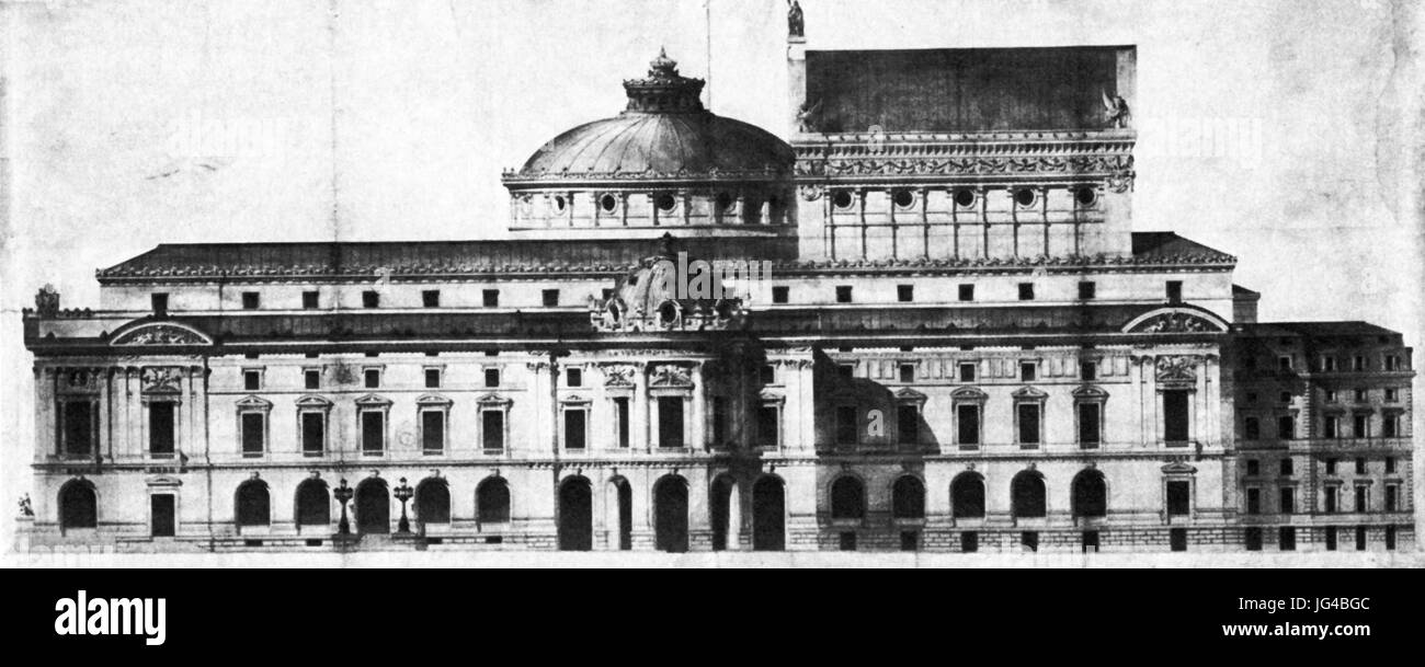 Palais Garnier elevation east facade, spring 1862 - Bibliothèque de l'Opéra - Mead 1991 p90 Stock Photo