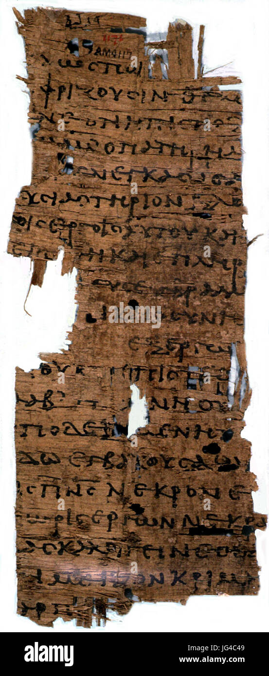 Papyrus 20 - Papyrus Oxyrhynchus 1171 - Princeton University Library, AM 4117 - Epistle of James 2,26-3,9 Stock Photo