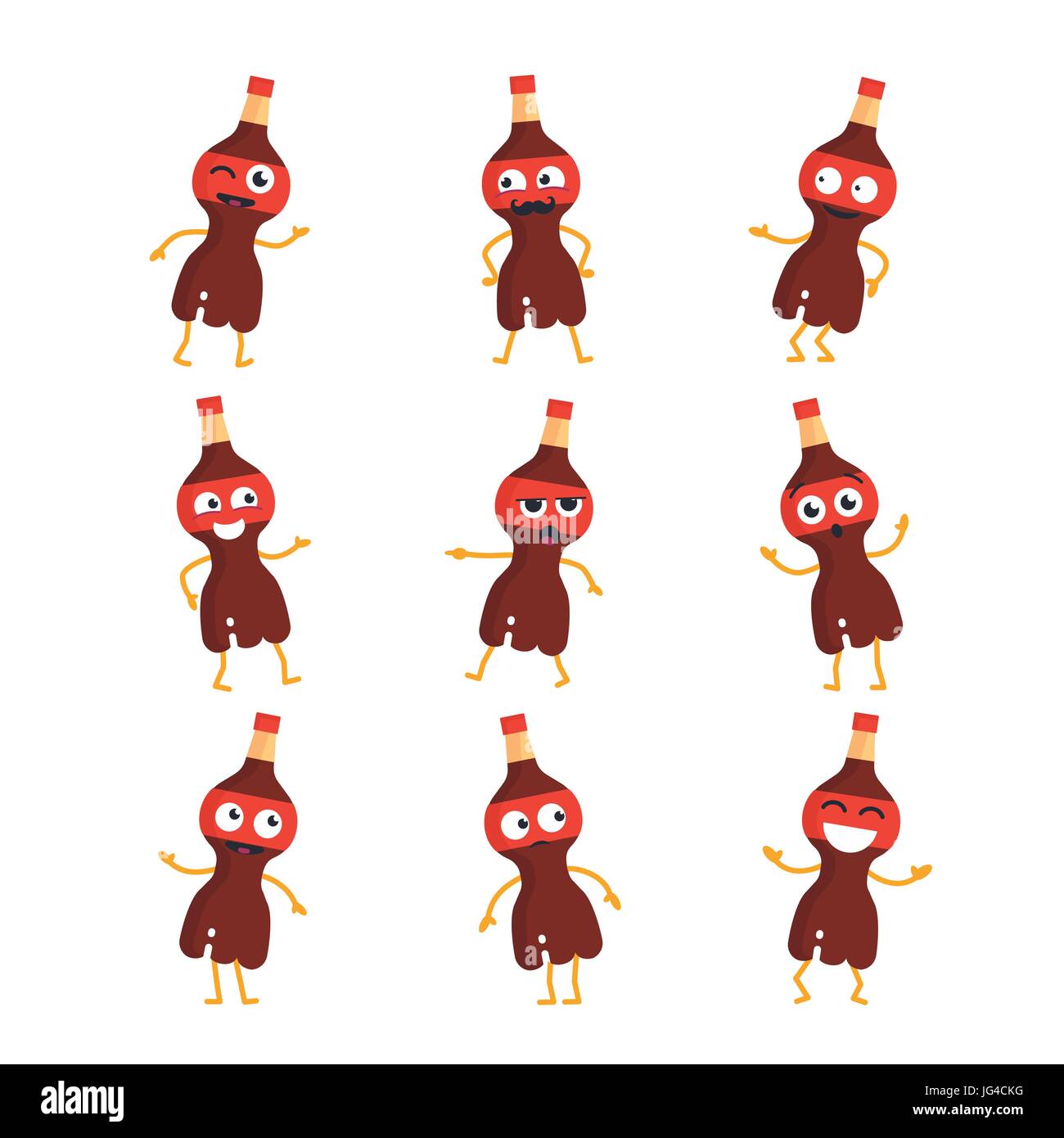 Soda Drink Cartoon Character - modern vector set of mascot illustrations - dancing, smiling, having a good time. Emoticons, emotions, coolness, surpri Stock Vector